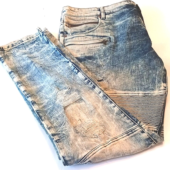 ROCKSTAR Acid Wash Distressed Men's Blue Jeans Size 42 - Picture 15 of 15